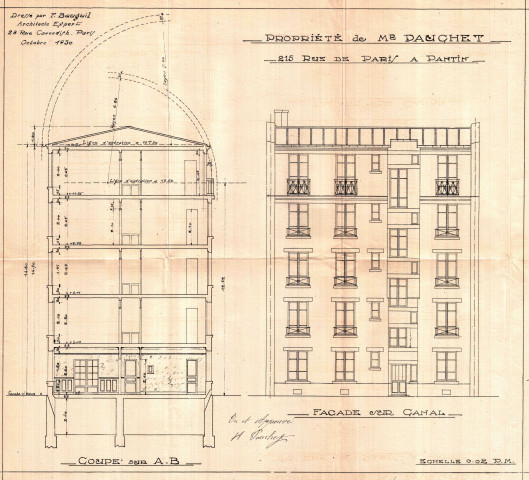 215 avenue Jean-Lolive [ancienne rue de Paris], construction d'un immeuble de rapport de quatre étages sur cour : permis de construire.