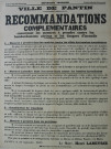 Recommandations complémentaires concernant les mesures à prendre contre les bombardements aériens et les dangers d'incendie : affiche.