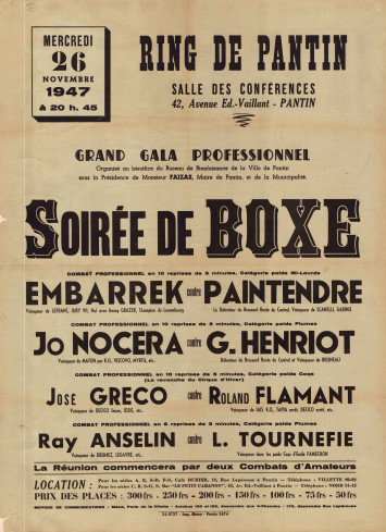 Affiche d’un gala de boxe organisé au bénéfice du bureau de bienfaisance en 1947 - 1Fi1692 Affiche d’un gala de boxe organisé au bénéfice du bureau de bienfaisance en 1947