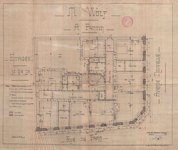 75 avenue Jean-Lolive [ancienne rue de Paris] et 1 rue Eugène-et-Marie-Louise-Cornet [ancienne rue de l'Alliance] [ancienne avenue Nouvelle et avenue de l'Alliance], construction d'un immeuble de rapport de six étages : permis de construire.