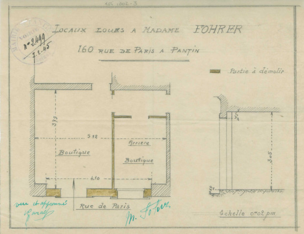 1 rue Palestro et 160 avenue Jean-Lolive [ancienne rue de Paris], agrandissement d'une boutique d'alimentation : permis de construire.