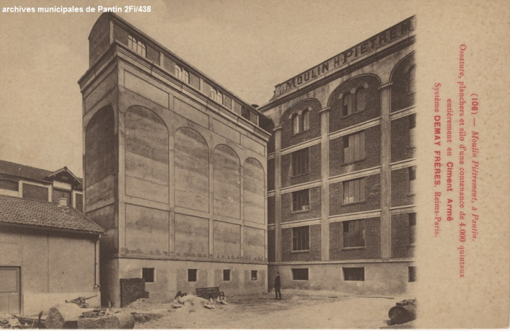 106. Moulin Piètrement, à Pantin - Ossature, planchers et silo d'une contenance de 4000 quintaux entièrement en ciment armé - Système Demay frères Reims-Paris.