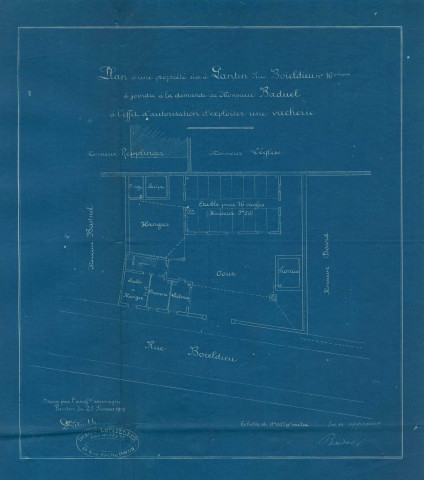 16 rue Boieldieu, projet de construction d'une vacherie et d'une canalisation : permis de construire.