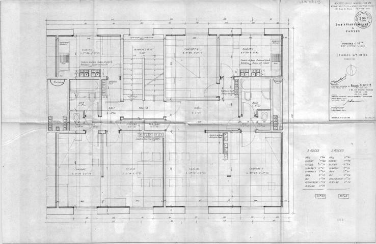 54 ter, rue Victor-Hugo. - Construction de 255 appartements, projet : plan des cellules 2 et 3 pièces.