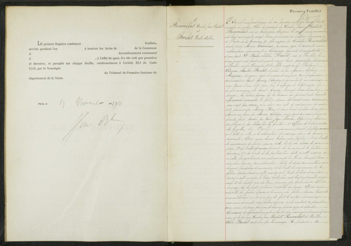 Commune de Pantin : registre des actes de mariage.