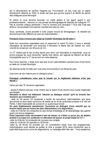 Règlement intérieur du temps de travail et gestion des temps automatisée (GTA) : tract de l'intersyndicale des territoriaux de Pantin.