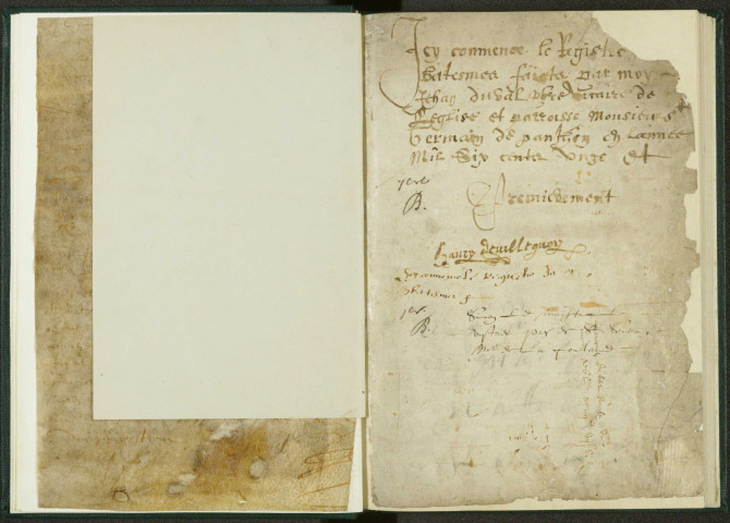 Paroisse Saint-Germain : registre des actes de baptême, mariage et sépulture.