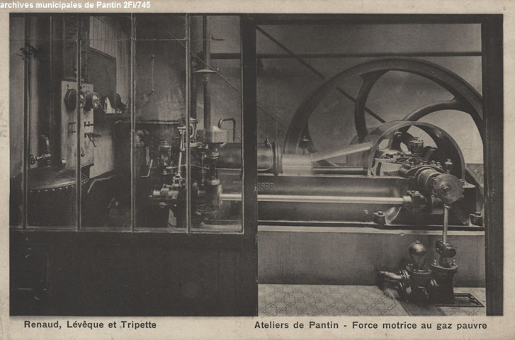 Renaud, Lévêque et Tripette - Ateliers de Pantin, force motrice au gaz pauvre (activité industrielle).