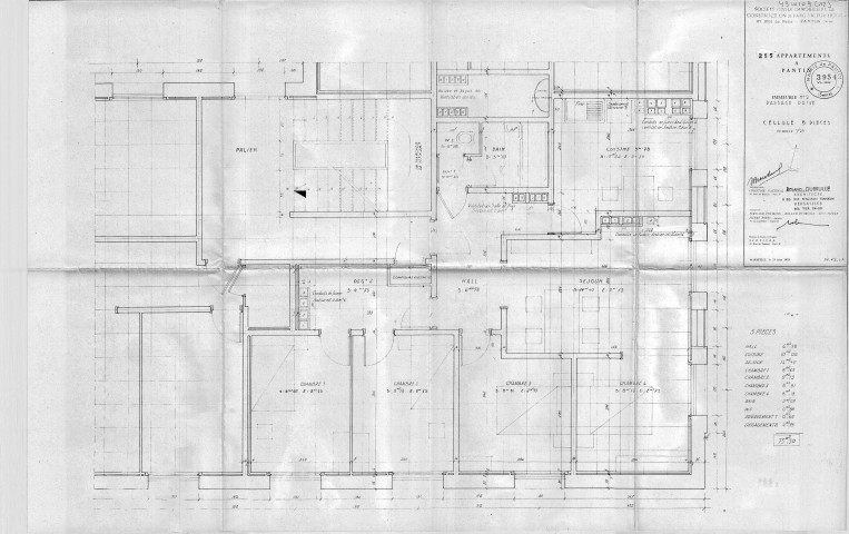 2, passage Privé. - Construction de 255 appartements, projet : plans des cellules 5 pièces.