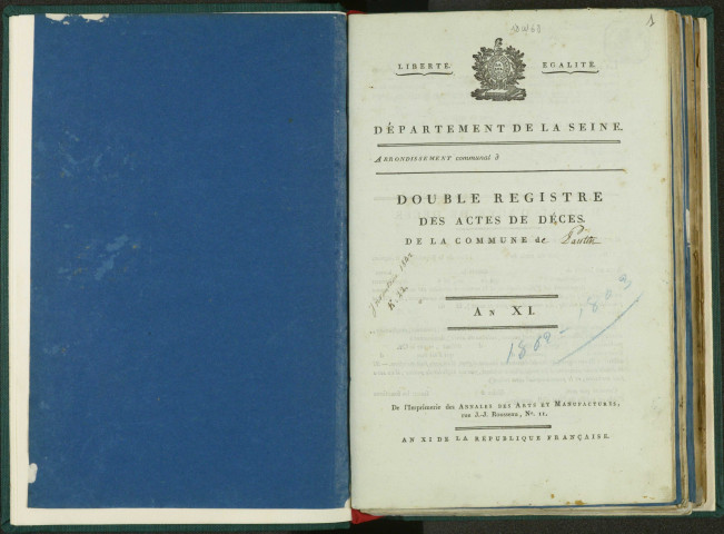 Commune de Pantin : registre des actes de décès (an XI-1812).