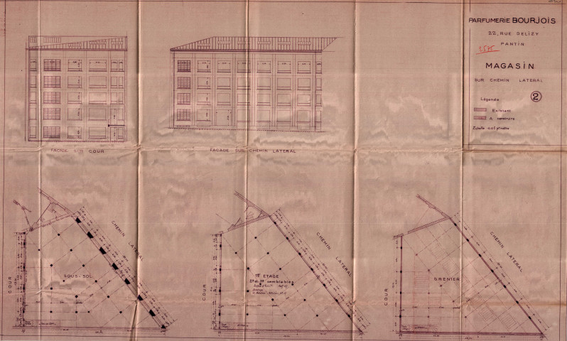 40 rue Delizy [ancien 22 rue Delizy] et chemin Latéral-au-Chemin-de-Fer, surélévation de deux étages du magasin sur le chemin Latéral : permis de construire.
