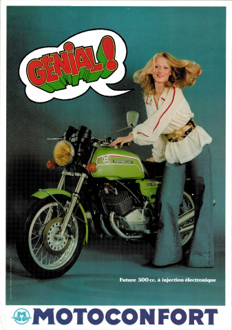 Publicité pour la future Motobécane 500 cm3 à injection électronique : affiche.
