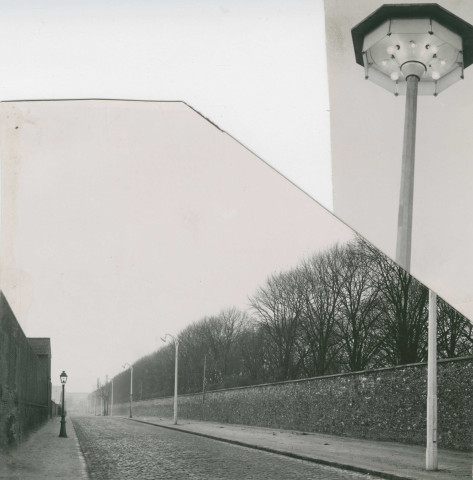 Rue Diderot, éclairage public : montage photographique noir et blanc.