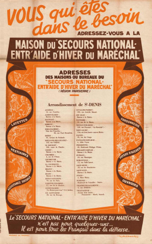 Secours national, « Vous qui êtes dans le besoin, adressez-vous à la Maison du Secours national Entr´aide d´hiver du Maréchal » : affiche.