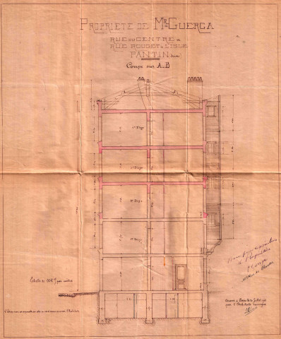 1 rue Rouget-de-Lisle et 37 rue Jules-Auffret [ancienne rue du Centre], surélévation de deux étages : permis de construire.