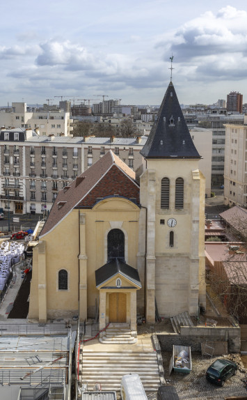 Fin du chantier de rénovation de l'église, début 2023 Photographie du chantier de rénovation de l'église, début 2023
