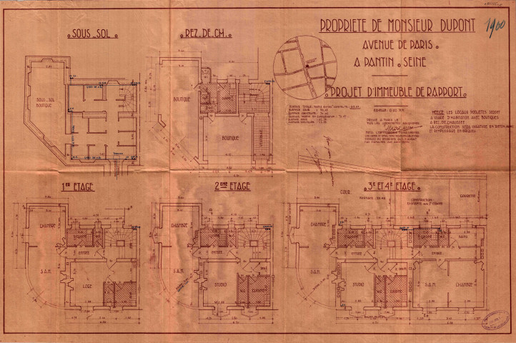 62 avenue Jean-Lolive [ancienne rue de Paris] et 1 rue du Pré-Saint-Gervais, construction d'un immeuble de rapport : permis de construire.