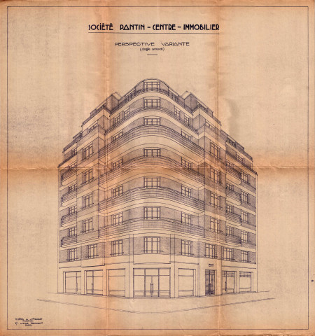 1 rue Jules-Auffret [angle des anciennes rues du Centre et de Paris], projet de construction d'un immeuble : permis de construire.