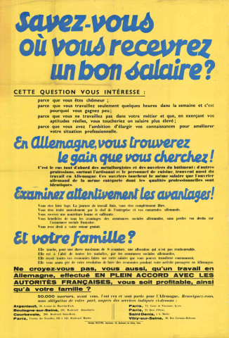 « Savez-vous où vous recevrez un bon salaire ? En Allemagne ! » : affiche.