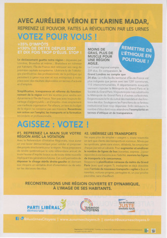 Élections régionales des 6 et 13 décembre 2015. - Premier tour : profession de foi de la liste Aux urnes citoyens.
