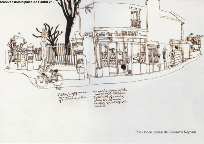 Dessin, rue Hoche, reproduction d'une oeuvre de Guillaume Reynard. Exposition à la bibliothèque Elsa-Triolet.