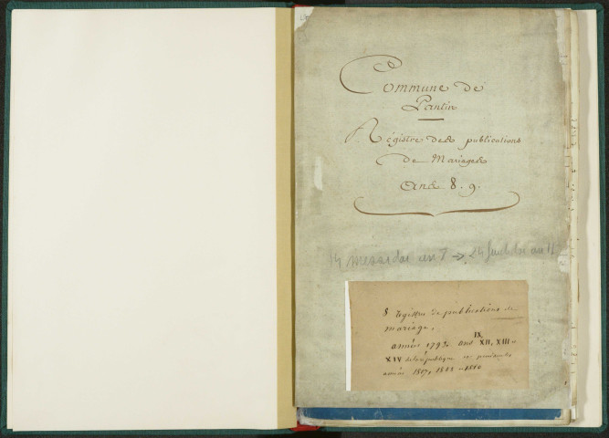 Commune de Pantin : registre de publication des mariages (an VIII-1810).