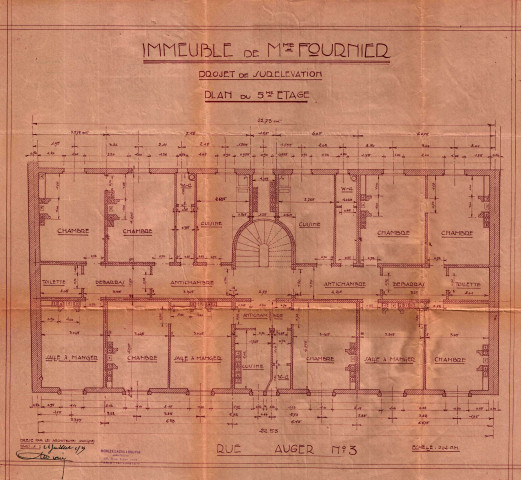 3 rue Auger, projet de surélévation d'un immeuble : permis de construire.