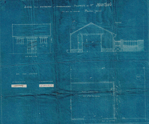 35 rue Jules-Auffret [ancienne rue du Centre], construction d'un local pour entrpôt de marchandises : permis de construire.