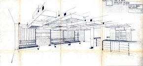 Stade Charles-Auray. - Foyer des sportifs, projet d'aménagement intérieur : vue d'ensemble.