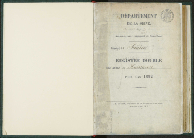 Commune de Pantin : registre des actes de naissance.