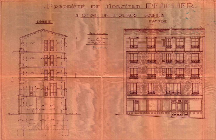 3 quai de l'Ourcq, exhaussement de trois étages : permis de construire.