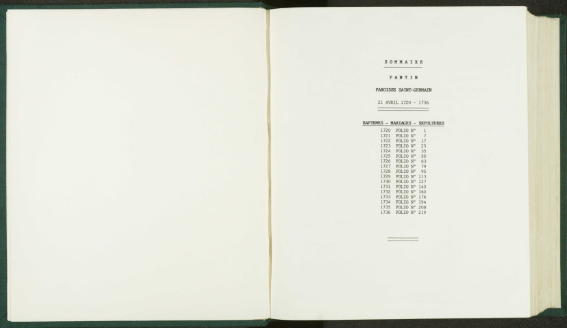 Paroisse Saint-Germain : registre des actes de baptême, mariage et sépulture.