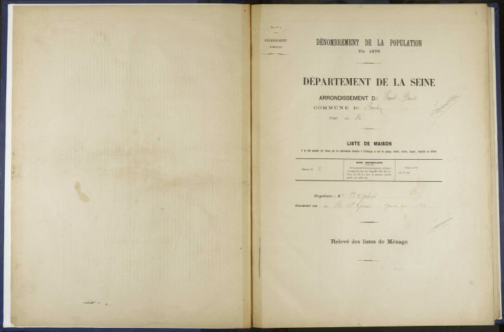 Commune de Pantin, recensement général de la population : listes nominatives.