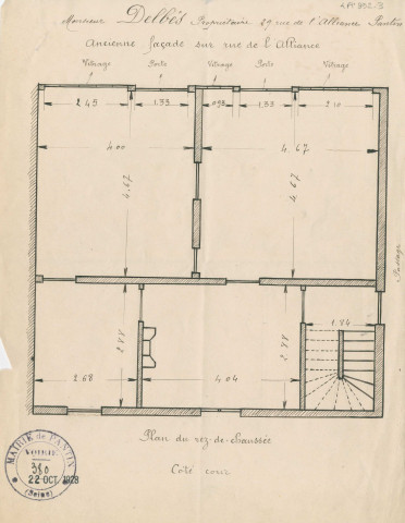 29 rue Eugène-et-Marie-Louise-Cornet [ancienne rue de l'Alliance] : permis de construire.