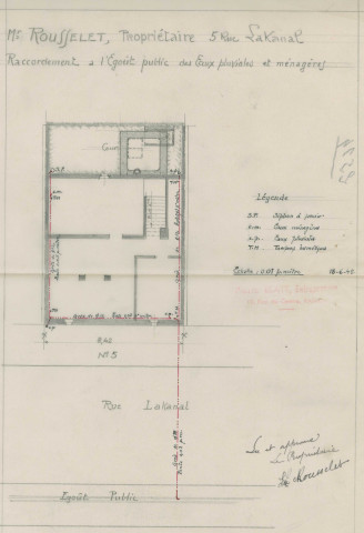 5 rue Lakanal, raccordement à l'égout public des eaux pluviales et ménagères : permis de construire.