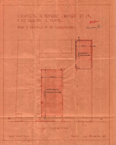 6 rue Palestro, construction d'un hangar provisoire et surélévation du bâtiment : permis de construire.