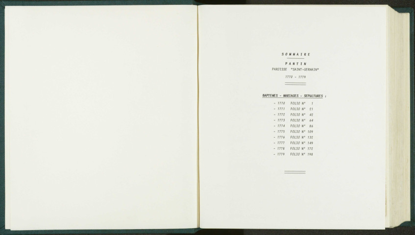 Paroisse Saint-Germain : registre des actes de baptême, mariage et sépulture.