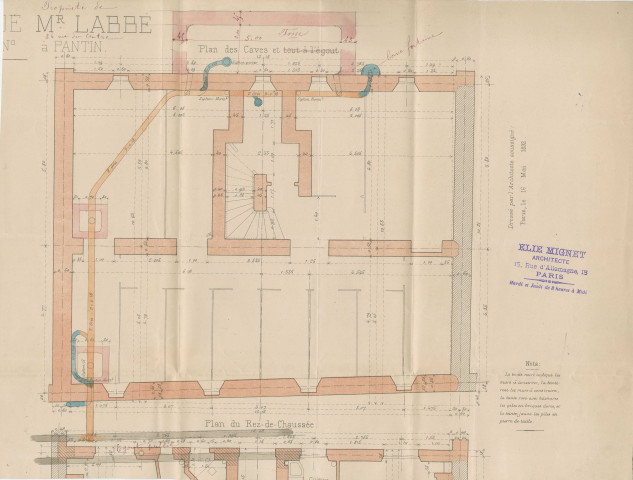 34 rue Jules-Auffret [ancienne rue du Centre], construction pour déversement à l'égout dans un immeuble : permis de construire.
