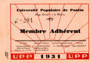 Carte d’adhésion à l’UPP de 1931 - 6Z2 Carte d’adhésion à l’UPP de 1931