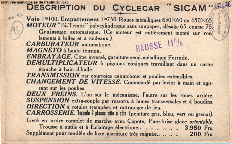 Cyclecar "Sicam" 3, rue Hoche à Pantin.