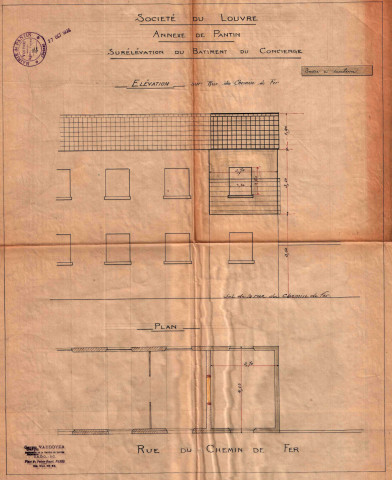 Rue du Chemin-de-Fer, surélévation du bâtiment du concierge : permis de construire.