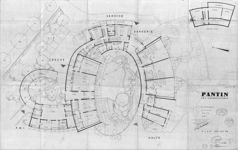 Les Courtillières. - Crèche, halte-garderie et centre de protection maternelle et infantile (PMI), projet de construction : plan.