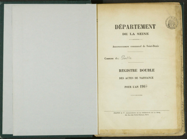 Commune de Pantin : registre des actes de naissance.