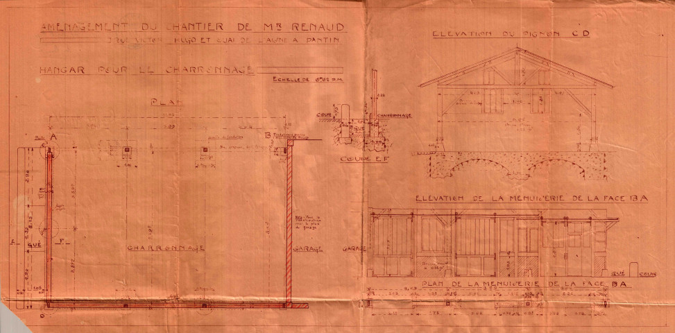 [57] rue Victor-Hugo et quai de l'Aisne, aménagement de chantier par la construction de bâtiments à usage de bureaux, logement, remise, écurie et garage : permis de construire.