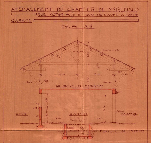 [57] rue Victor-Hugo et quai de l'Aisne, aménagement de chantier par la construction de bâtiments à usage de bureaux, logement, remise, écurie et garage : permis de construire.