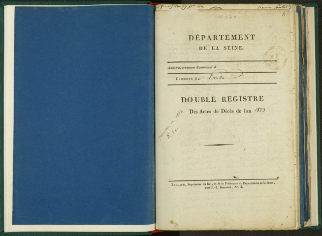 Commune de Pantin : registre des actes de décès.