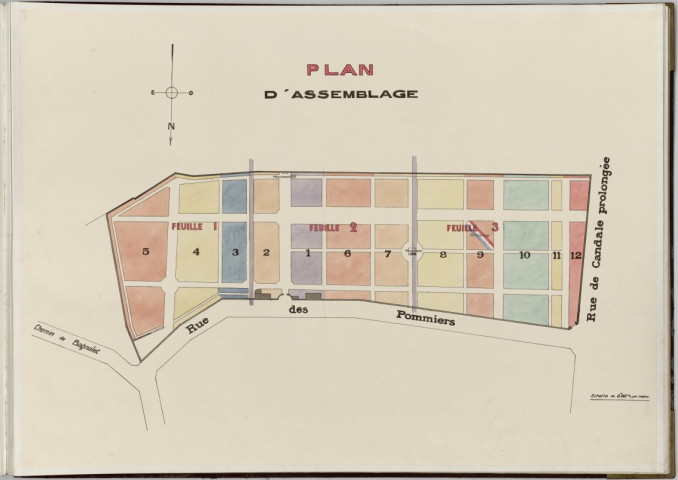 Plan du cimetière communal rue des Pommiers dressé par le service de la Voirie. - Plan d'assemblage.