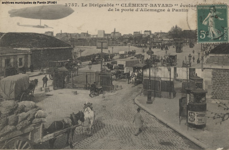 3757. Le dirigeable "Clément-Bayard" évolua de la porte d'Allemagne à Pantin.