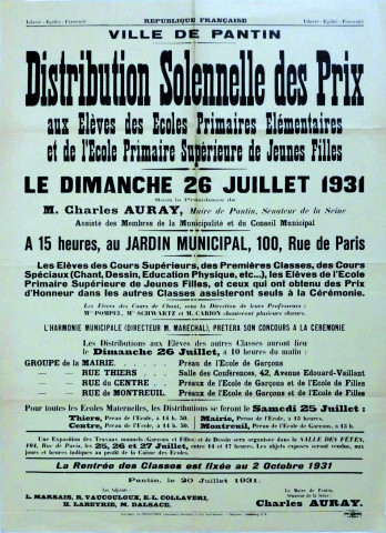 Distribution des prix : affiche.