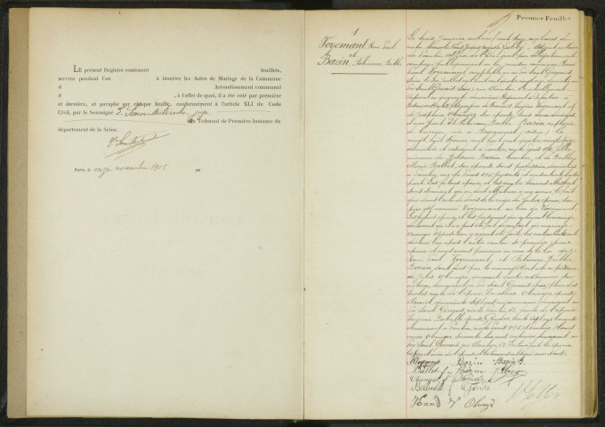 Commune de Pantin : registre des actes de mariage.